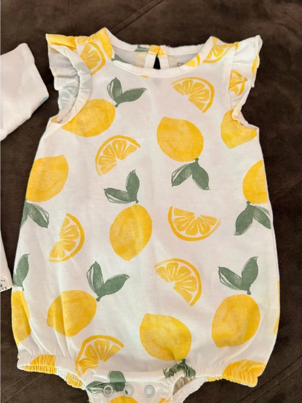 Baby Girl Lemon Print Romper & Floral Hooded Jacket - Yellow & Green